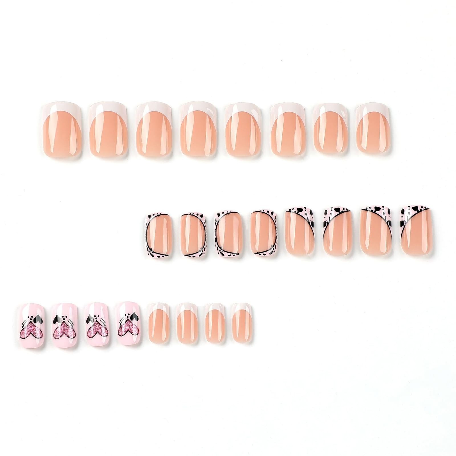 French Tip Press on Nails Valentines Heart Fake Nails Medium Square Acrylic N…