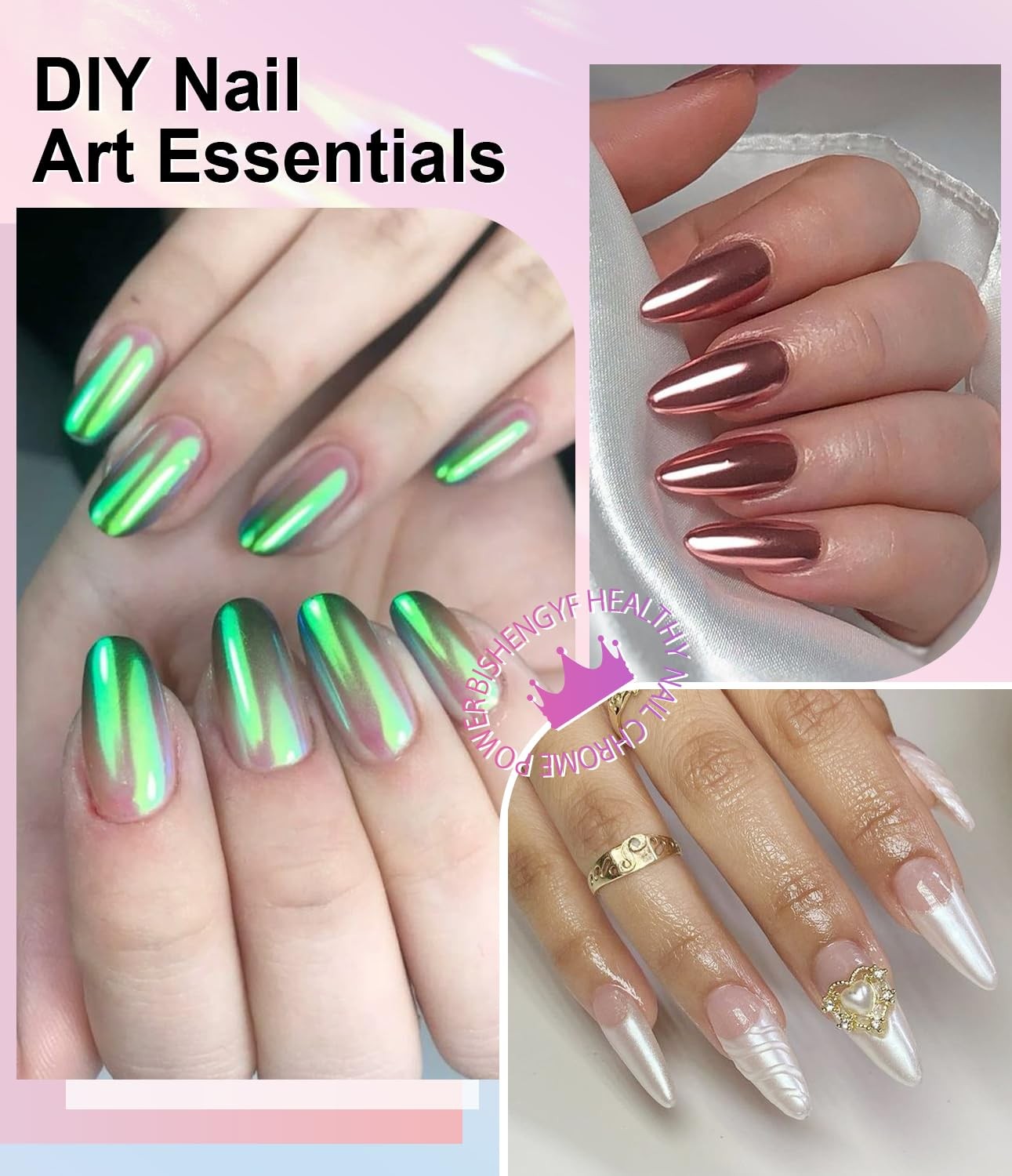 Mermaid Gold Chrome Nail Powder: 6 Colors Mirror Effec Green/Pearl Chrome Nai…