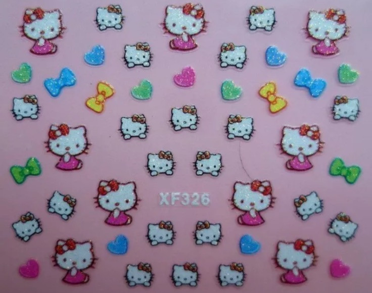 Hello Kitty 3D Glitter Nail Art Sticker Decal Free Ship Alll Set 5 PCS Stickers