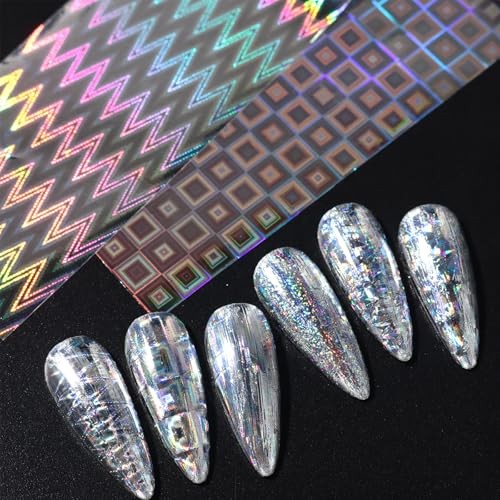 10 Sheets Holographic Nail Art Foil Transfer Stickers, Iridescent Laser Style-1