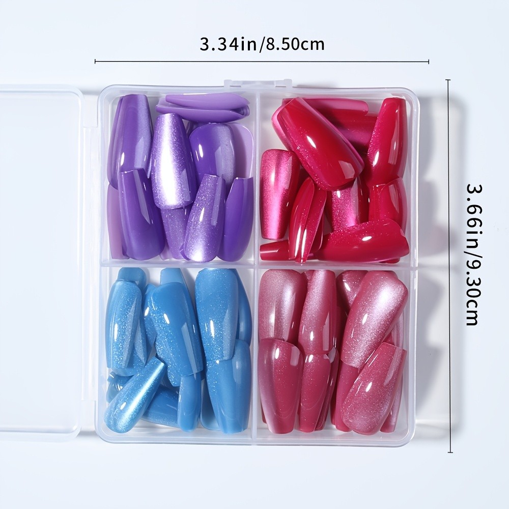 96pcs(4Pack) Long Cat-Eye Press On Nails Reusable Detachable Fashion False Nails