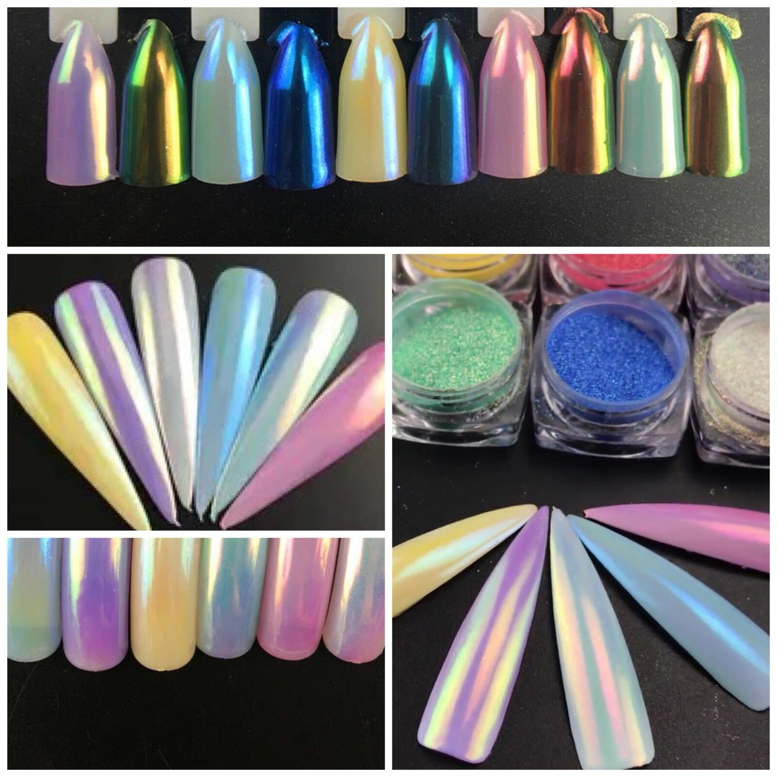 AURORA CANDY Nail Powder Colours UNICORN RAINBOW CHROME Mirror Mermaid Nails