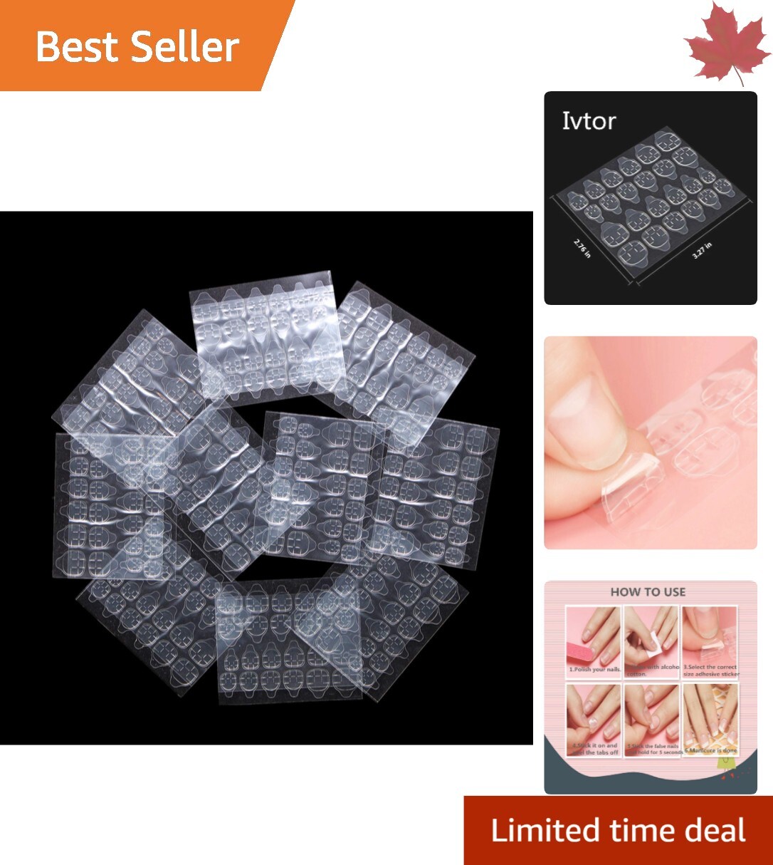 Multi-Purpose Nail Adhesive Tabs – Double Sided Stickers – 10 Sheets, 12 Sizes