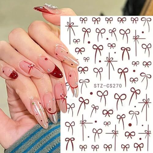 6PCS Bow Nail Art Stickers French Black Red 3D Self-Adhesive Nail Design 25