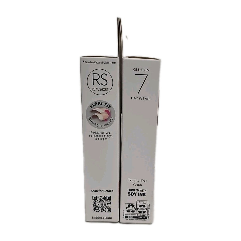 2 Pack- Kiss Salon Acrylic French RS Real Short 28ct Glue On Flexi-Fit New