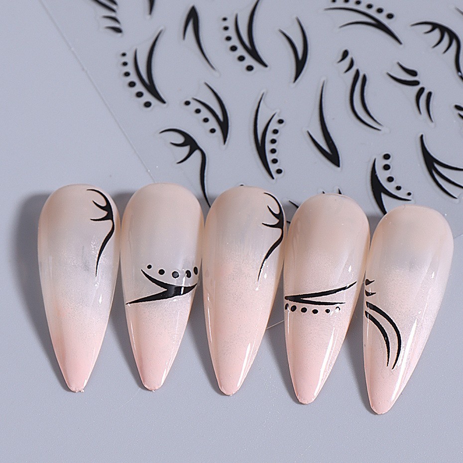 4Pcs Set Nail Stickers Abstract Line Self-Adhesive Slider Peel Off Decor NH30