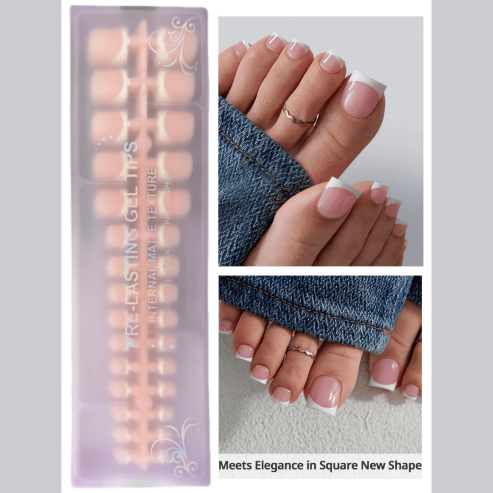 150x Press-On Fake Nail Tips Toenails Short Square French Soft Gel 15 Size Nails