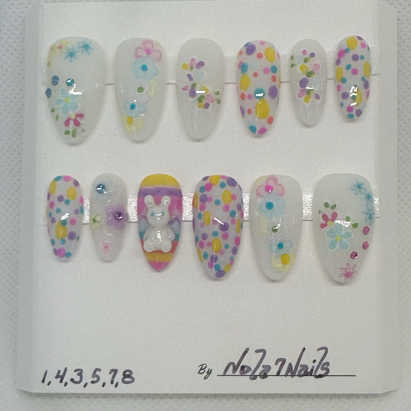 Handmade Press On Nails Medium Length 12pc Set Almond Shape EASTER Bunny