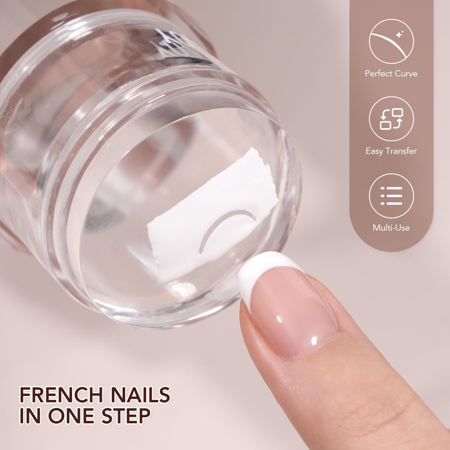 French Tip Stamp, 6Pcs Nail Art Stamper Kit, Soft Clear Silicone Round