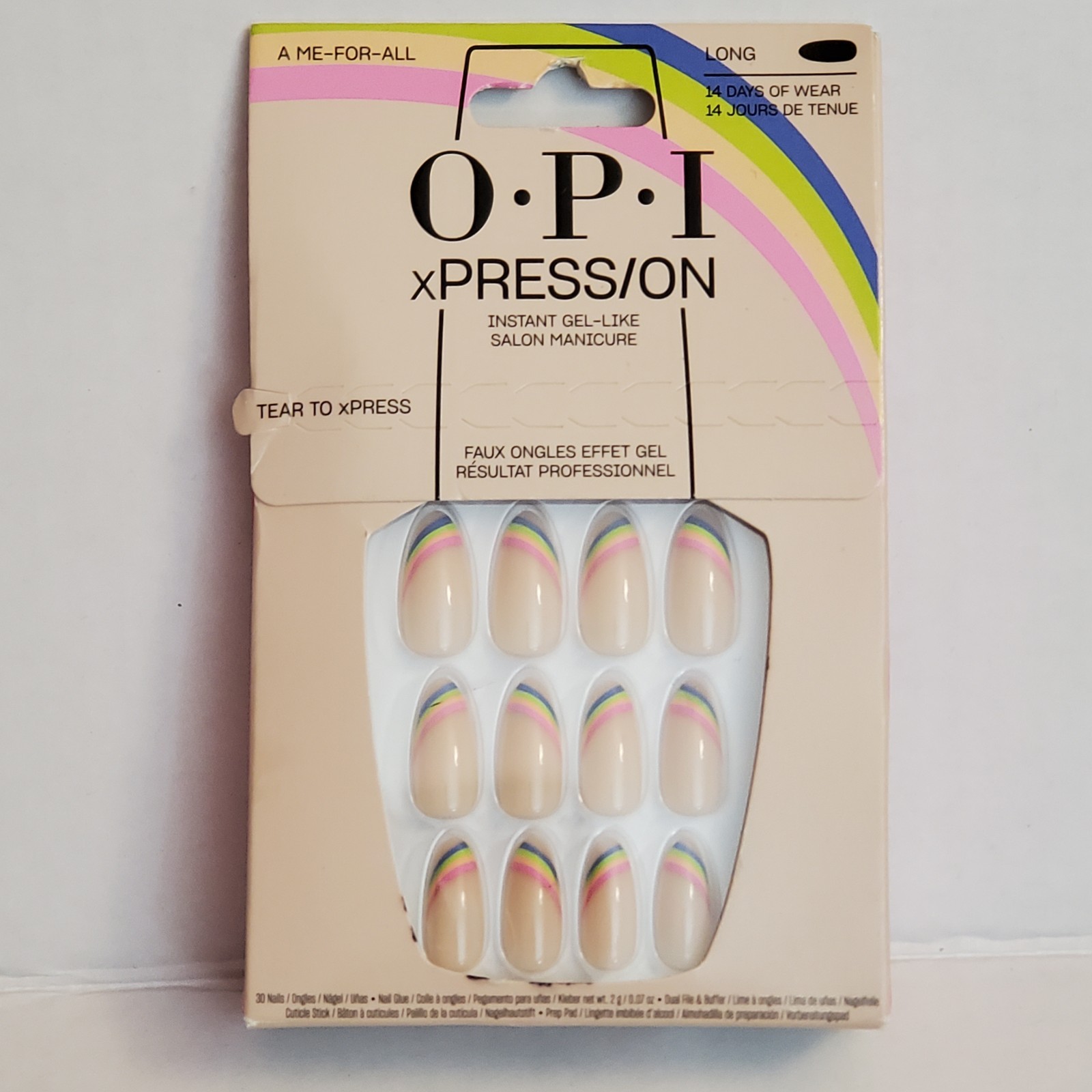 OPI xPress/on Instant Gel Like Nails ~ A Me for All ~30 Nails Rainbow Design