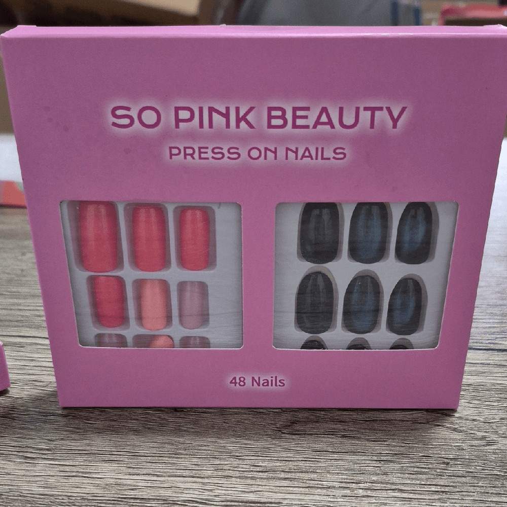 So Pink Beauty Press On Nails Set 48 Nails 2 Designs Dark Teal Peachy Pink Gift
