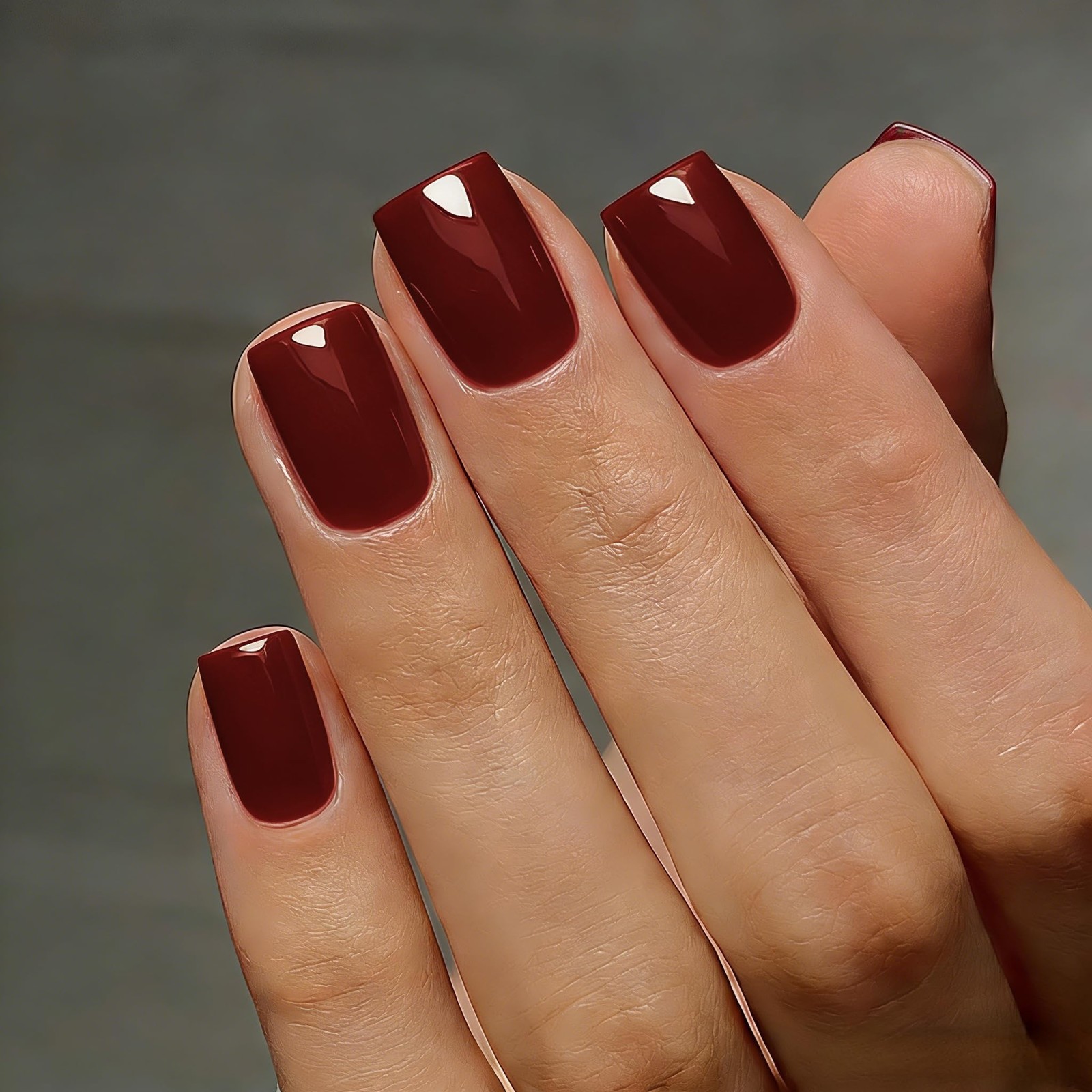 SXVME Short Square Nails Wine Red Press On 30 Pcs
