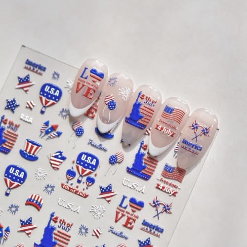 4th of July 5D Nail Art Stickers Decals Red Blue White American Flag Style-42