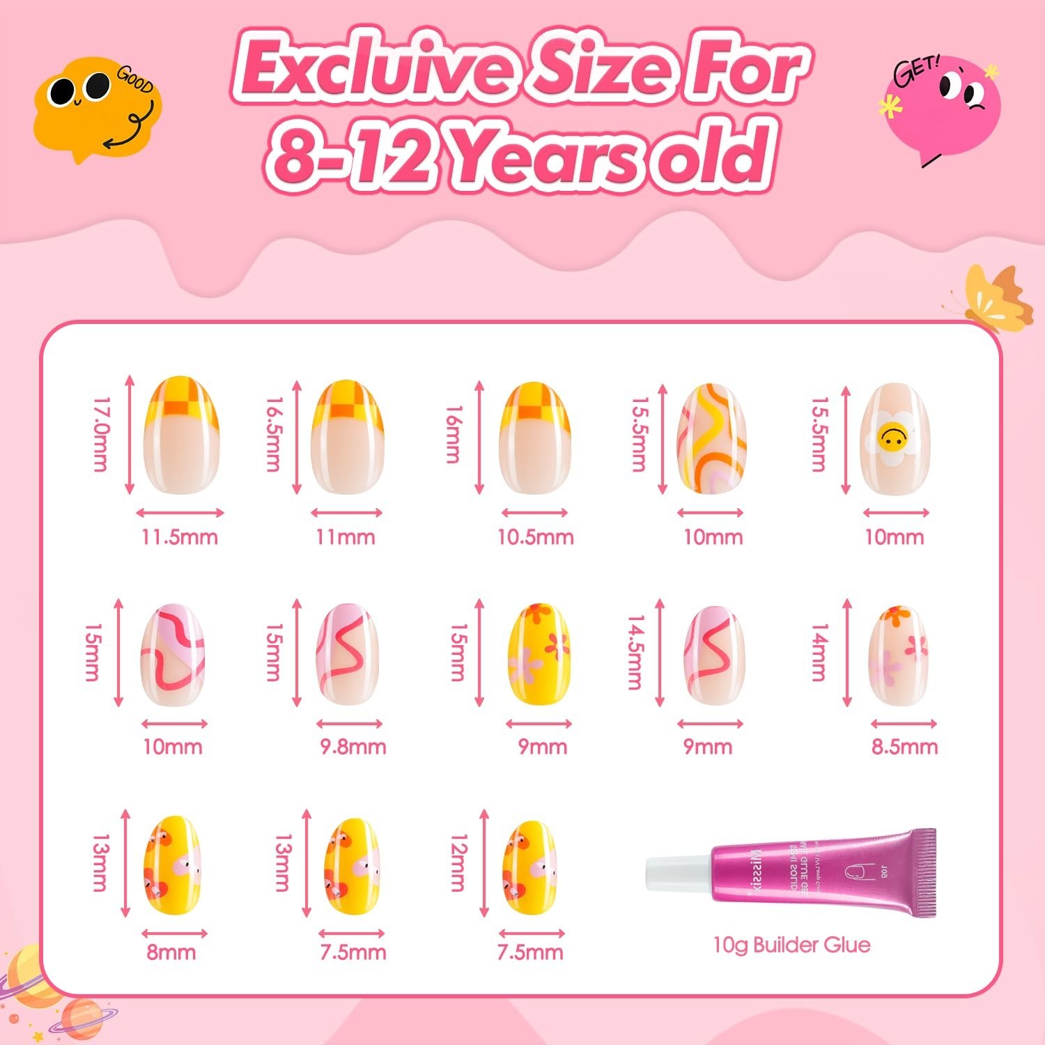 78 Pcs Press on Nails for Kids, 3 Pack Kid Fake Nail Kit Cute Press on Nails, St