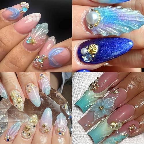 Summer Starfish Nail Charms & Gems Mermaid Colorful Colorful Bead Pearl -12