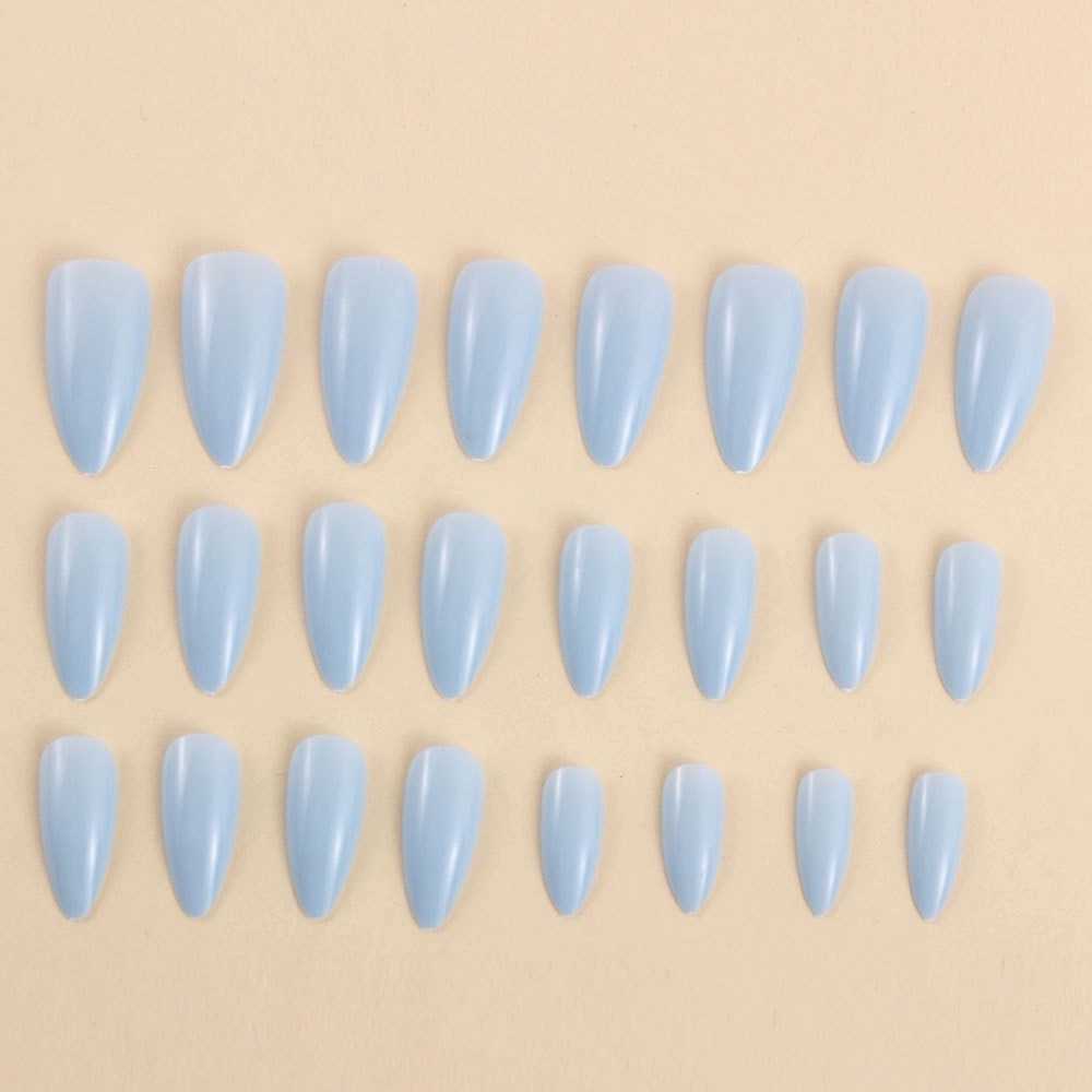 24pc Light Blue Press On Nails | Long Almond | Reusable with Tools