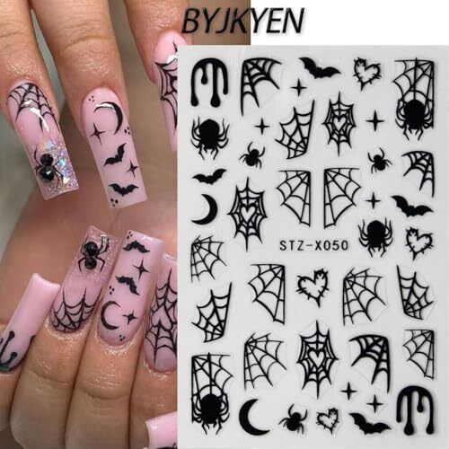 8 Sheets Spider Nail Art Stickers, Halloween Nail Decals 3D Halloween Style
