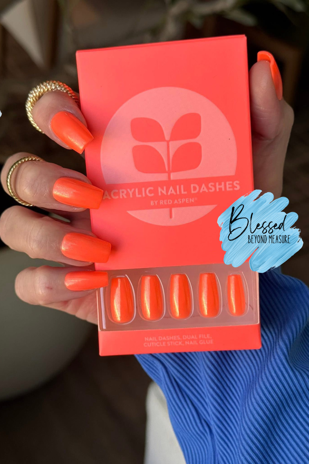 Red Aspen Press On Nails Artistic Ansel Long Coffin Orange Acrylic Glazed