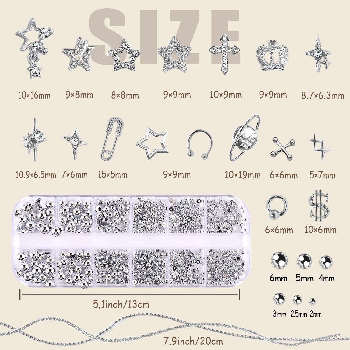 92pcs Star Nail Charms, 1 Box Silver Nail Pearls for Crafting Flat Back, Y2K …
