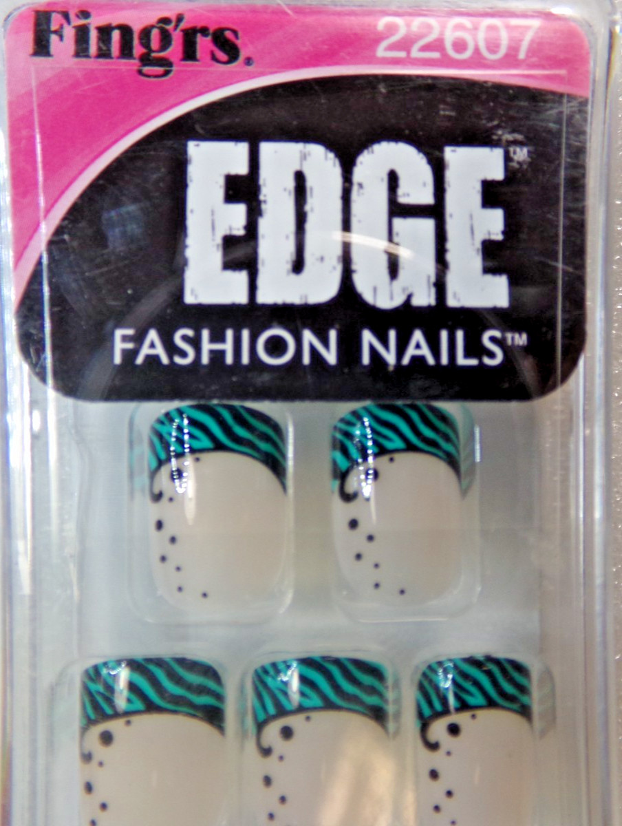 Fing’rs Edge Nails, Short, Black & Green French, Glue on