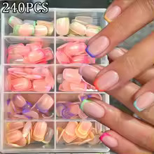 1BOX Candy Color French Short Square False Nails Pink/Green/Purple Full Cover Ma