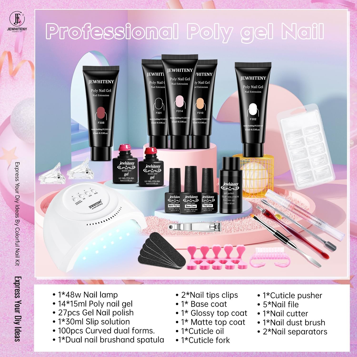 All-in-One Poly Gel Nail Kit with 27 Gel Polish Colors