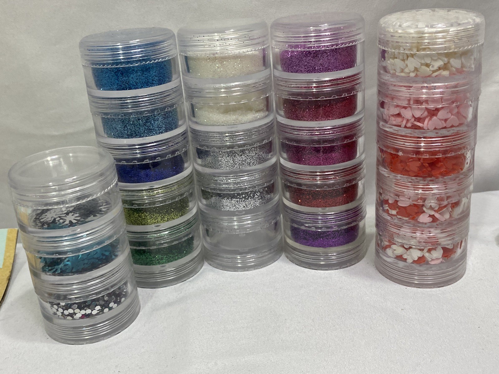 Nail Art Lot of 13- Glitter Sealable Containers, Stickers, Gems, Gold decals, ++