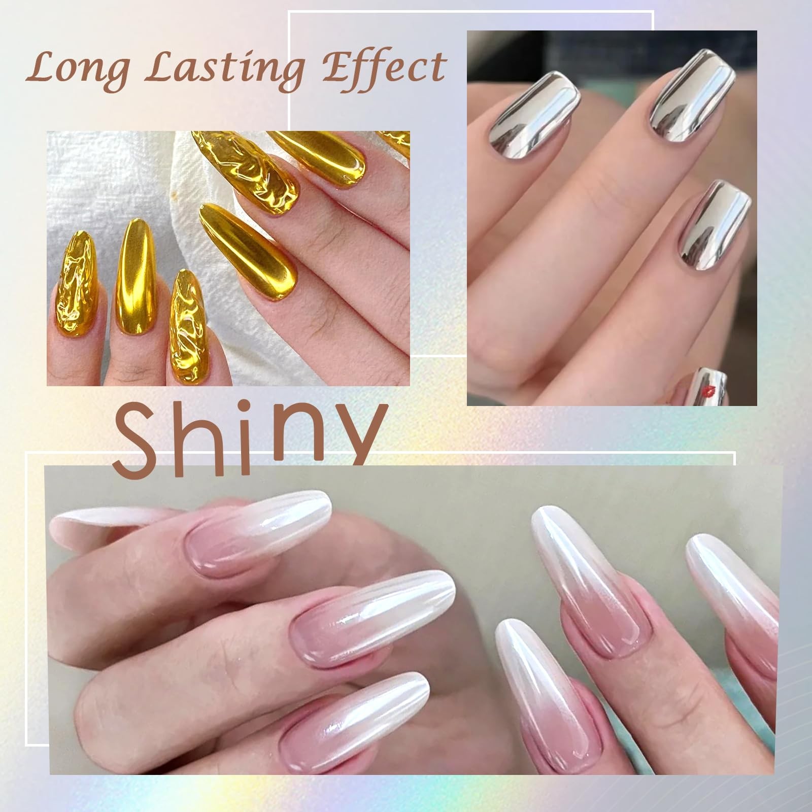 3 Colors Chrome Nail Powder Mirror Effect Metallic Dust Holographic Glitter G…