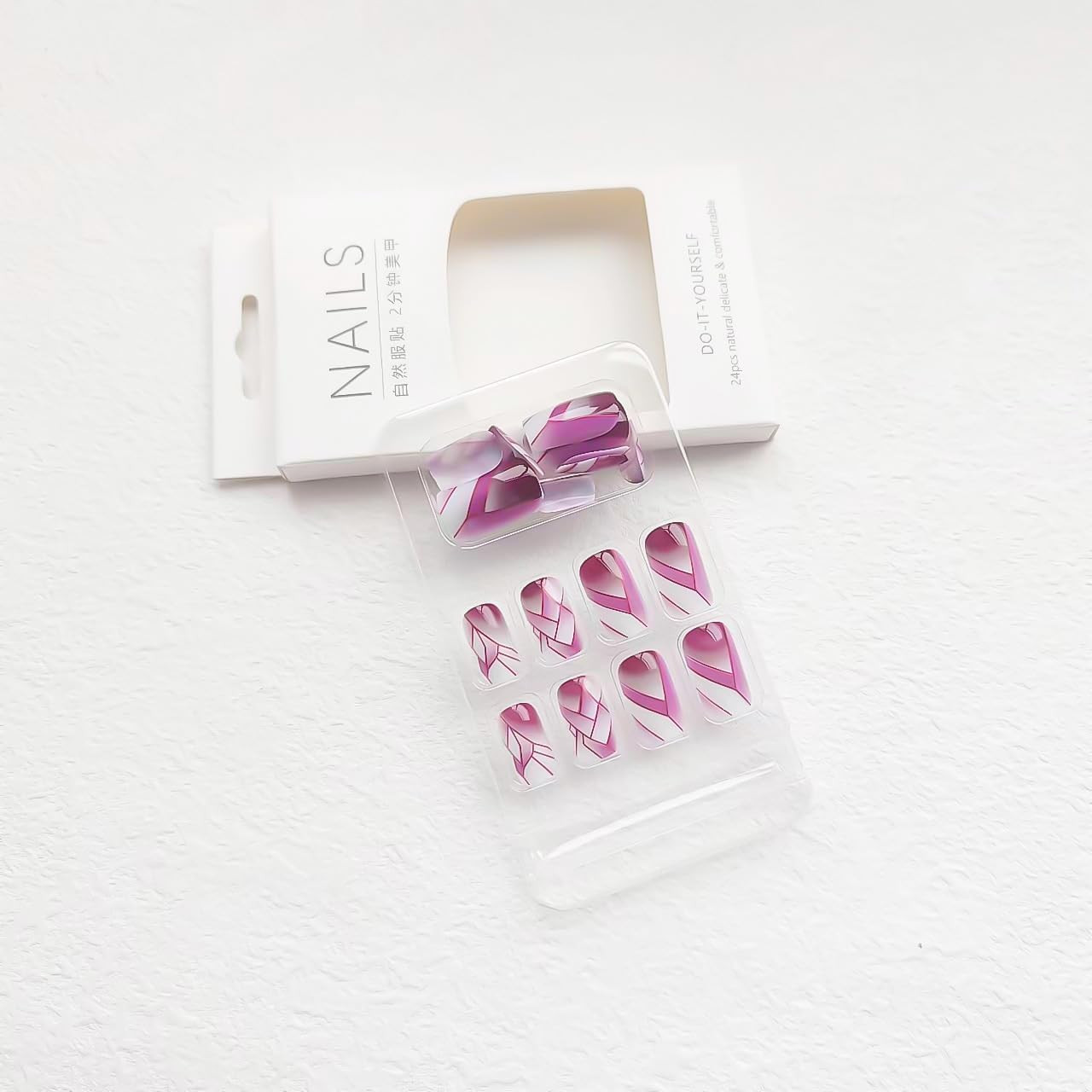 24Pcs Square Press on Nails Medium Fake Nails with Glossy Full Cover False Nails