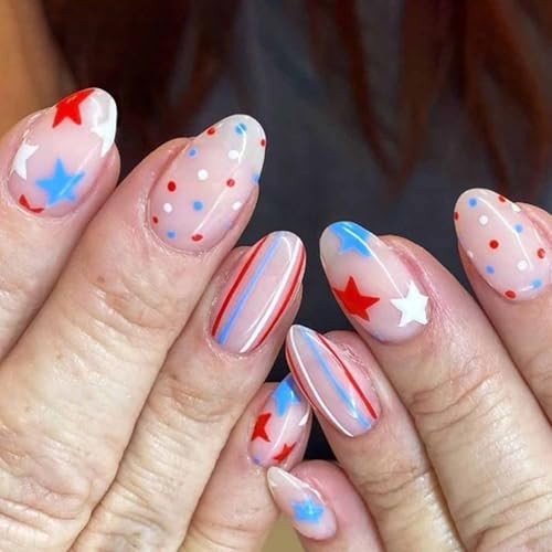 4th of July Press on Nails – Short Almond Fake Nails – patriotic fake nails – 10