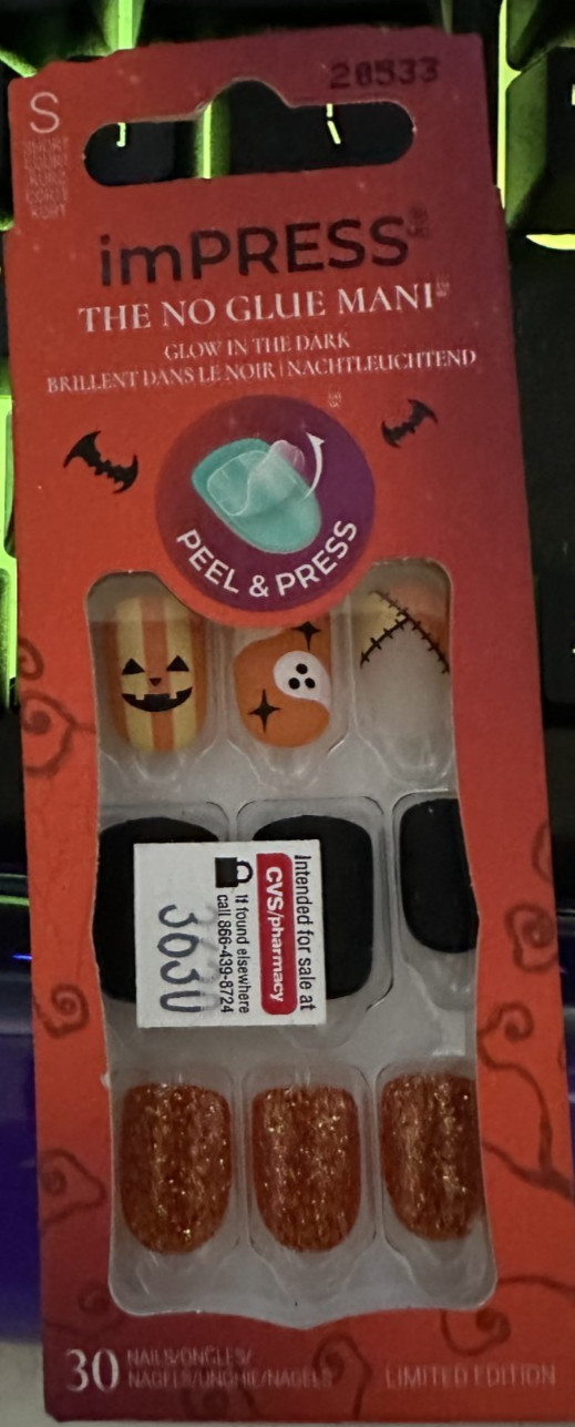 Kiss Impress! Nails Short Halloween Orange Ghosts black Pumpkin Glitter matte