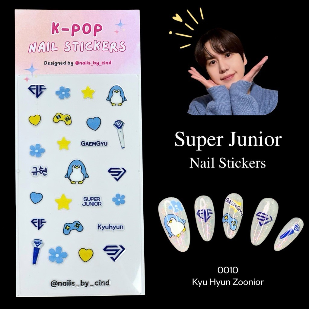 SUPER JUNIOR E.L.F. VER 2 KPOP NAIL STICKER FAN MADE KOREA SM SAPPHIRE BLUE Z10