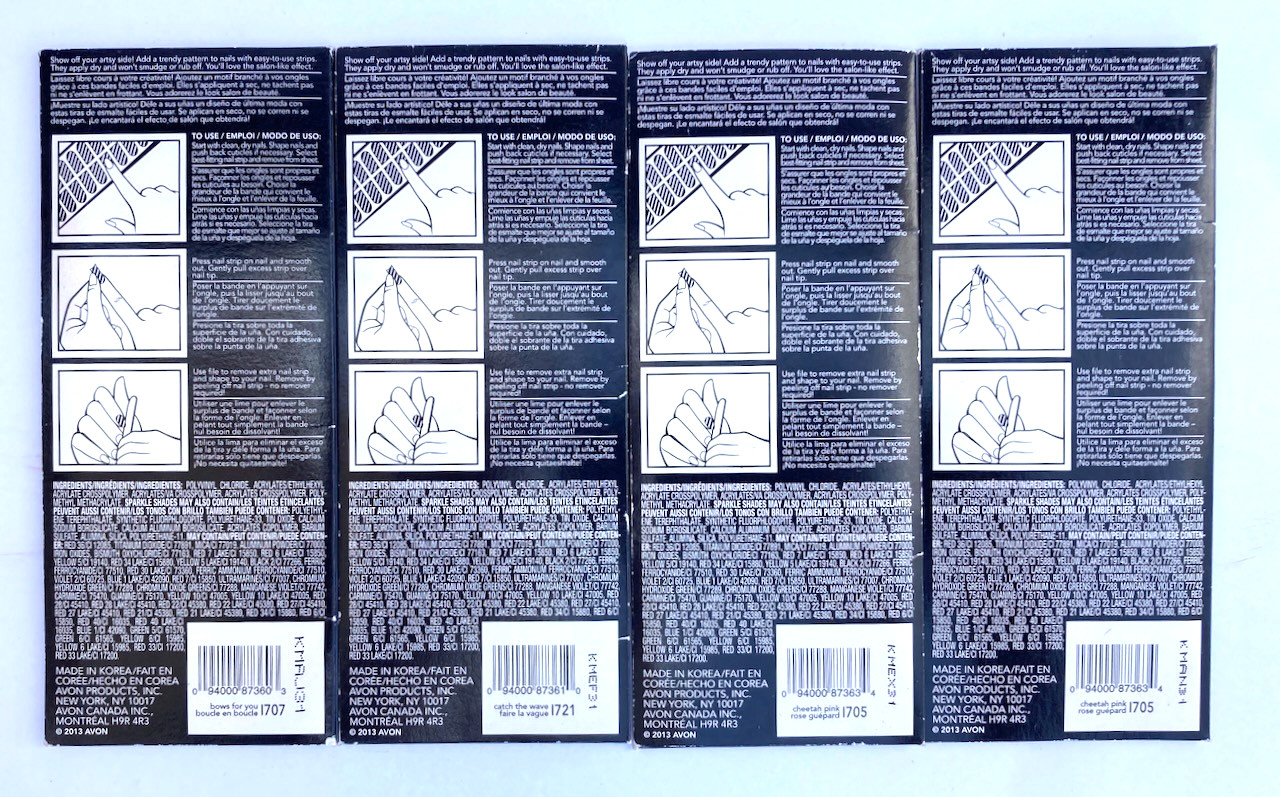 4x AVON Nail Art Design Strips 18 Strips per package: necklaces/ties, teal/pink