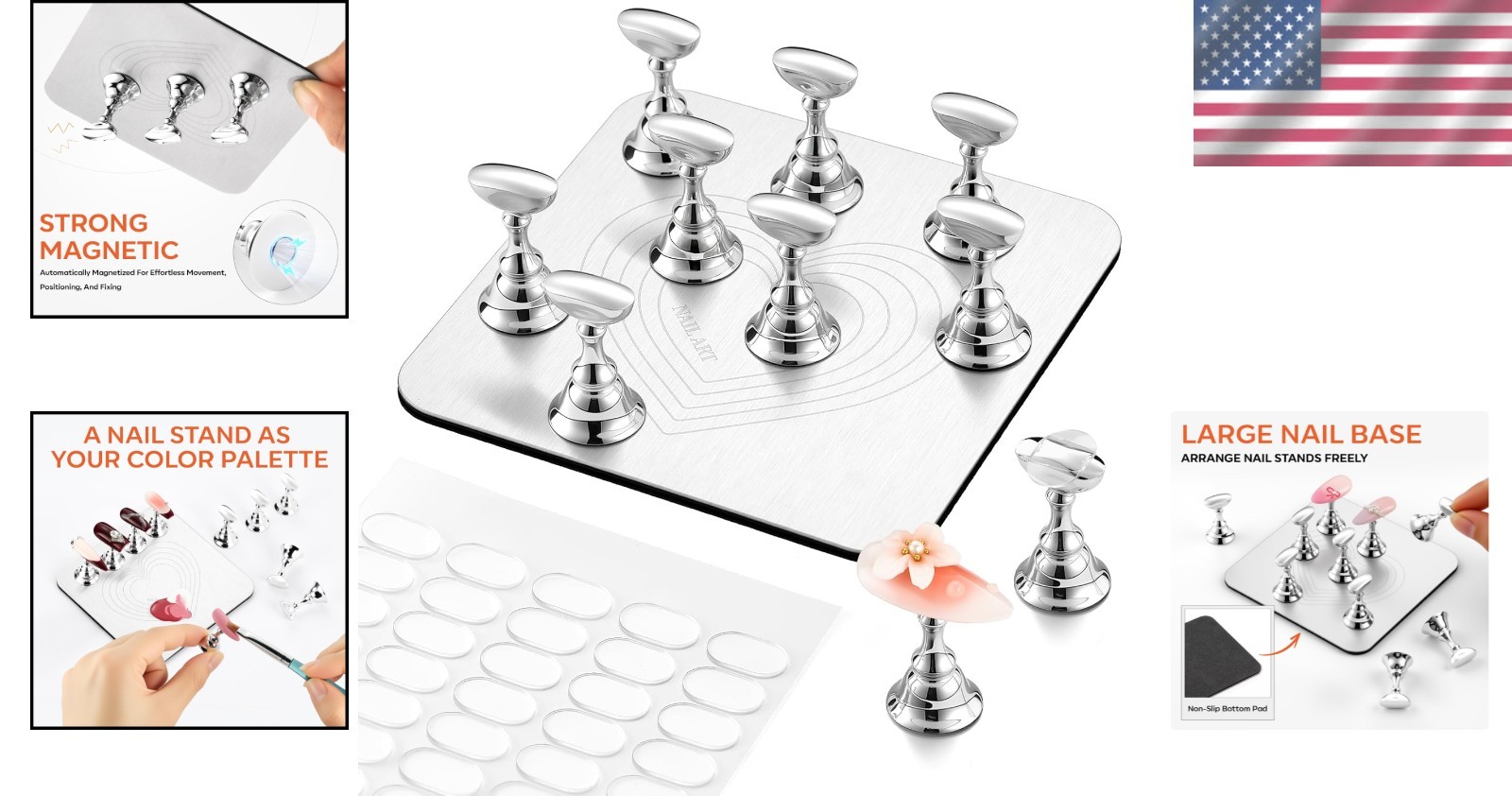 Press-On Nail Stand with 10 Holders – Magnetic Base for Stable Painting & Curing