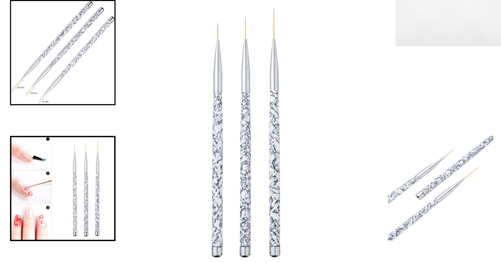 Marble Handle Nail Art Liner Brushes Set – Perfect for Short Strokes & Details