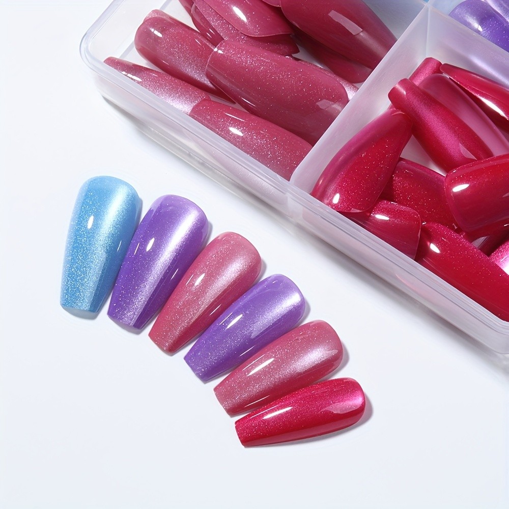 96pcs(4Pack) Long Cat-Eye Press On Nails Reusable Detachable Fashion False Nails