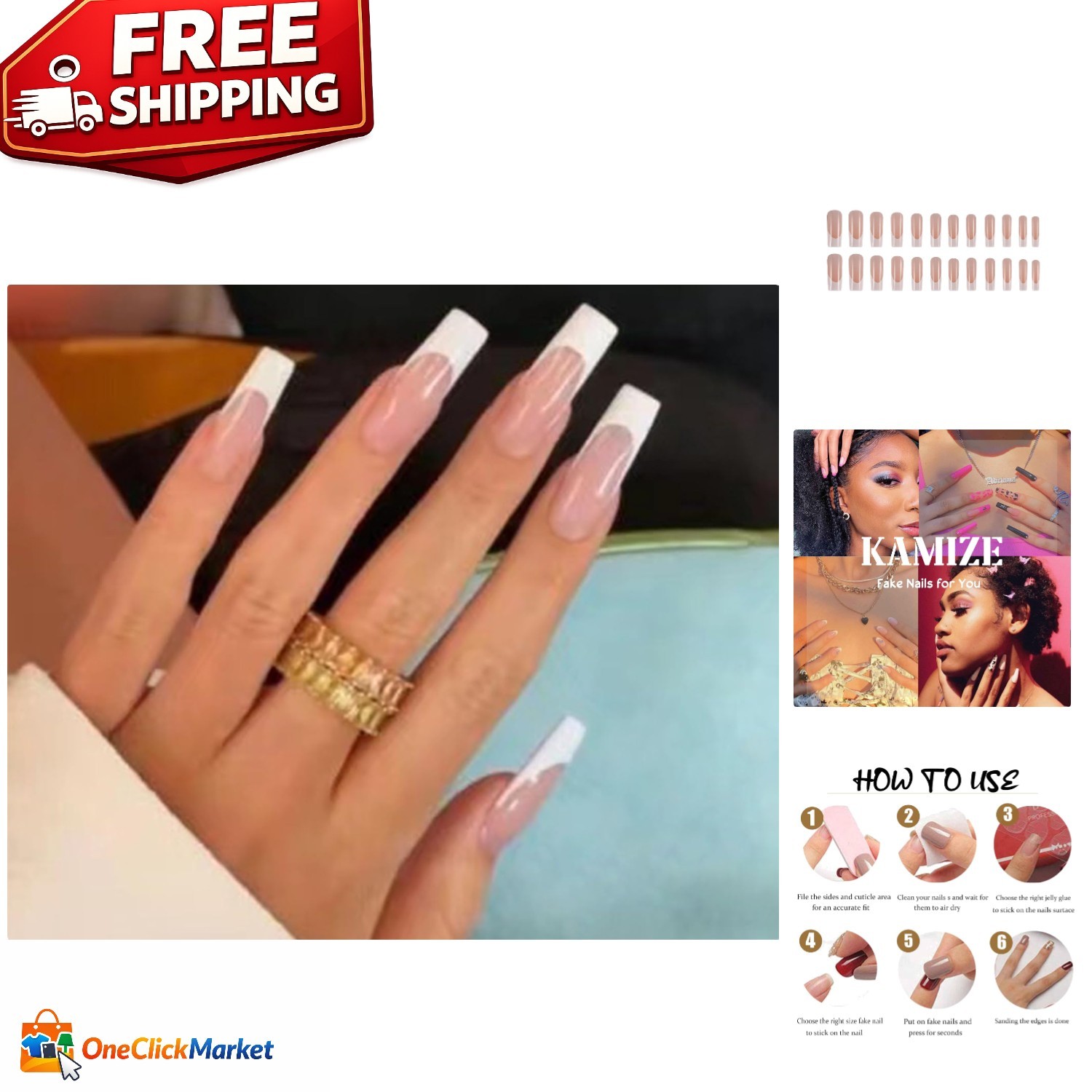 Perfect Gift: 24PCS Glossy French White Faux Nails – Stylish & Easy to Use