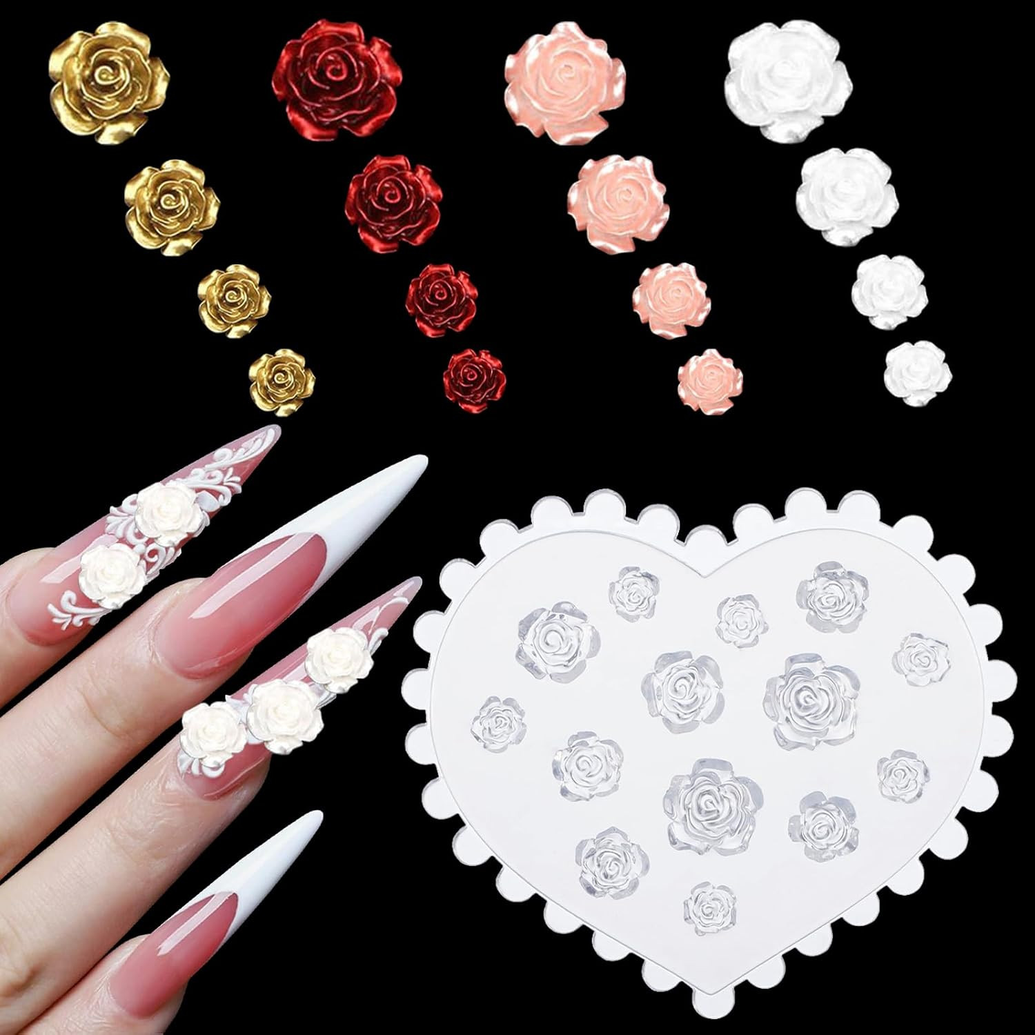 3D Flower Nail Molds for Nail Art – Rose Camellia Silicone Nails Charm Molds for