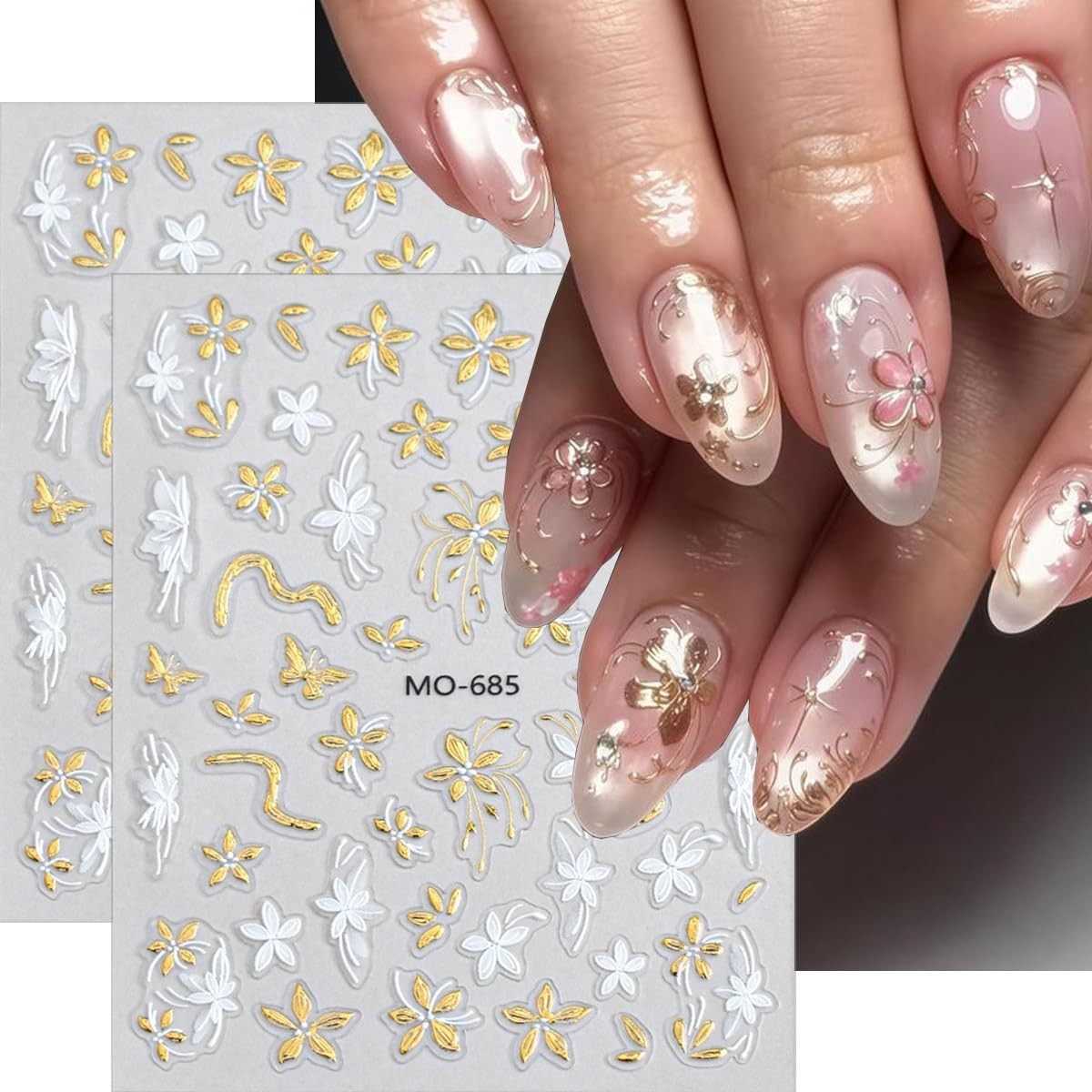 6 Sheets 5D Embossed Flower Nail Stickers for Nail Art Spring Summer Design