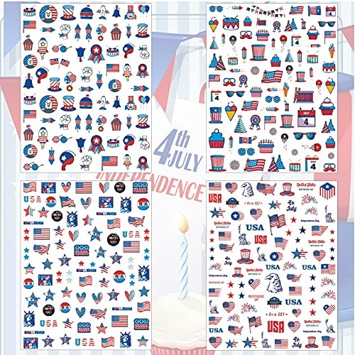 12 Sheets 4th of July Nail Decals Stickers – Self Independence Day – 12 Sheets