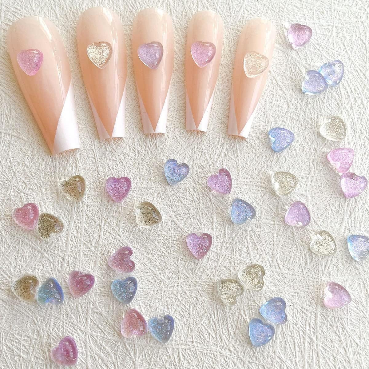 210 Pcs 3D Heart Nail Charms, Mixed Size Love Rhinestones, Flat Jelly Resin Crys