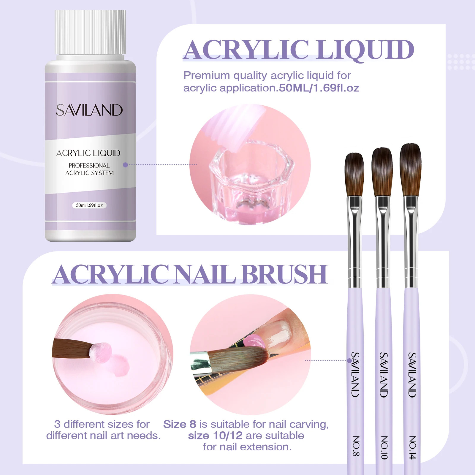 SAVILAND Essentials Acrylic Nail Kit Complete Set for Beginners with White Pink