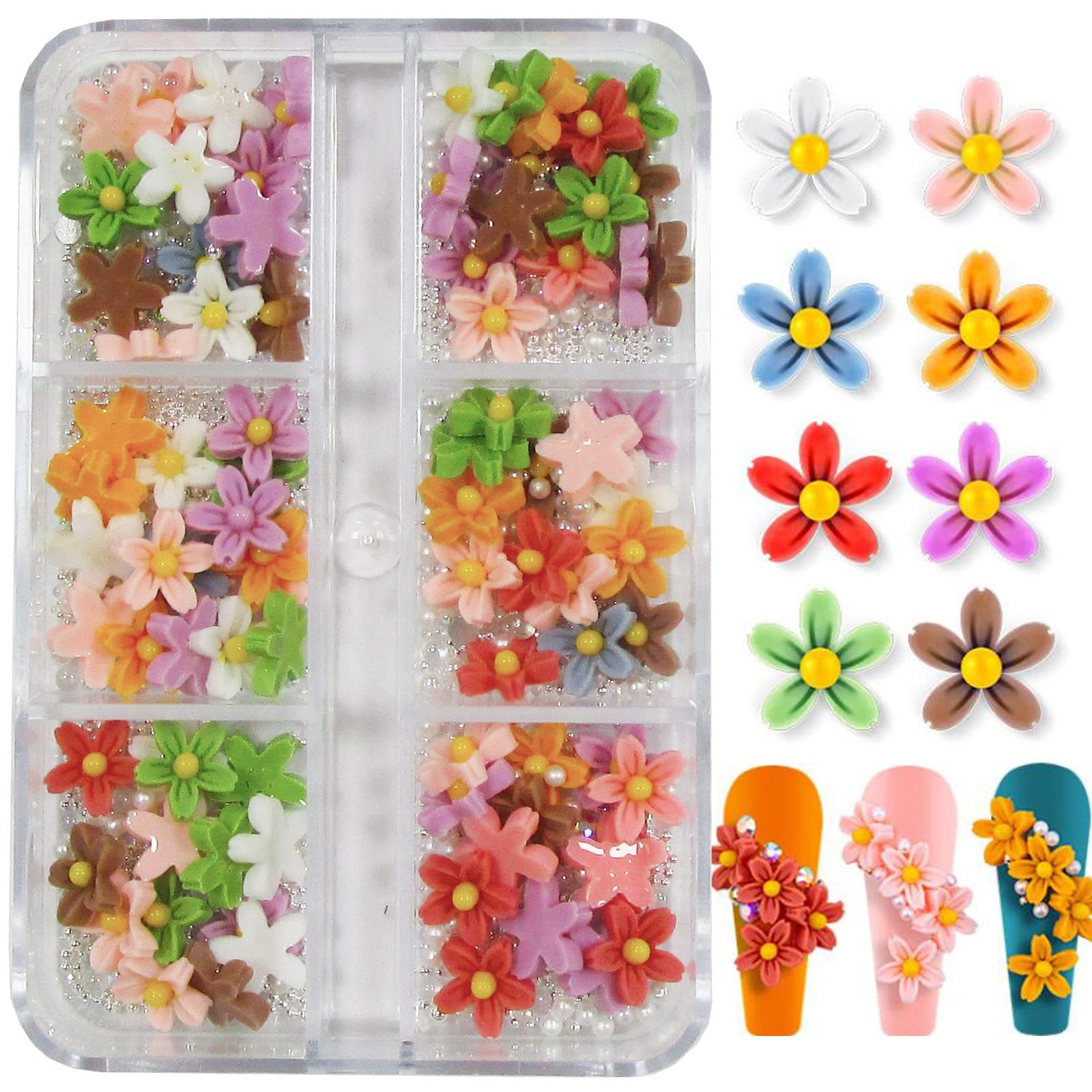 4 Boxes 3D Flower Nail Charms Colorful Blossom Studs Nail Supplies with Gold …