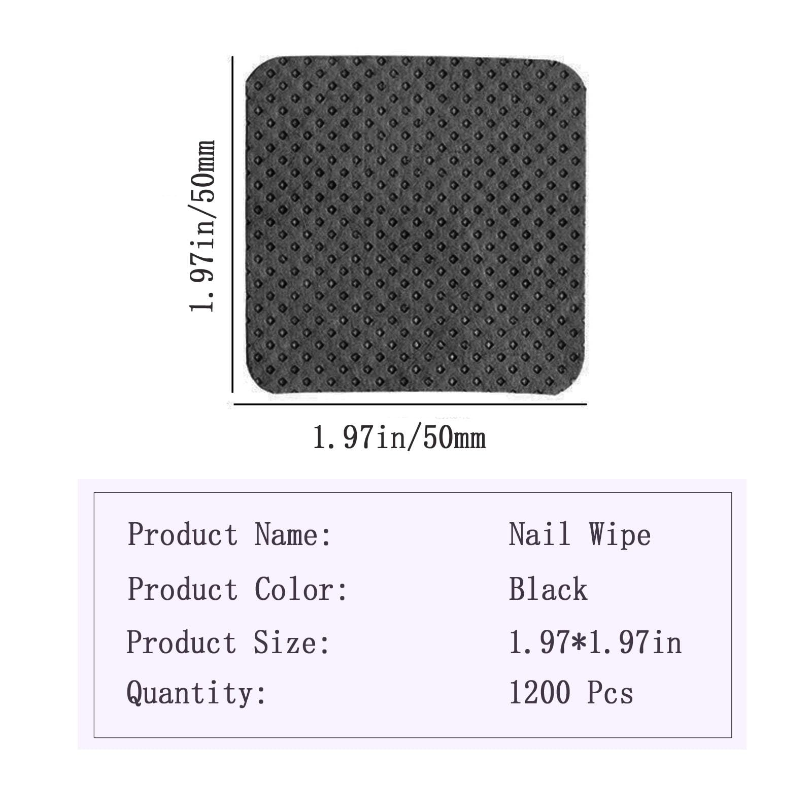 1200PCS Nail Wipes, Lint Free Wipes 1.97 Inch x Inch, Black