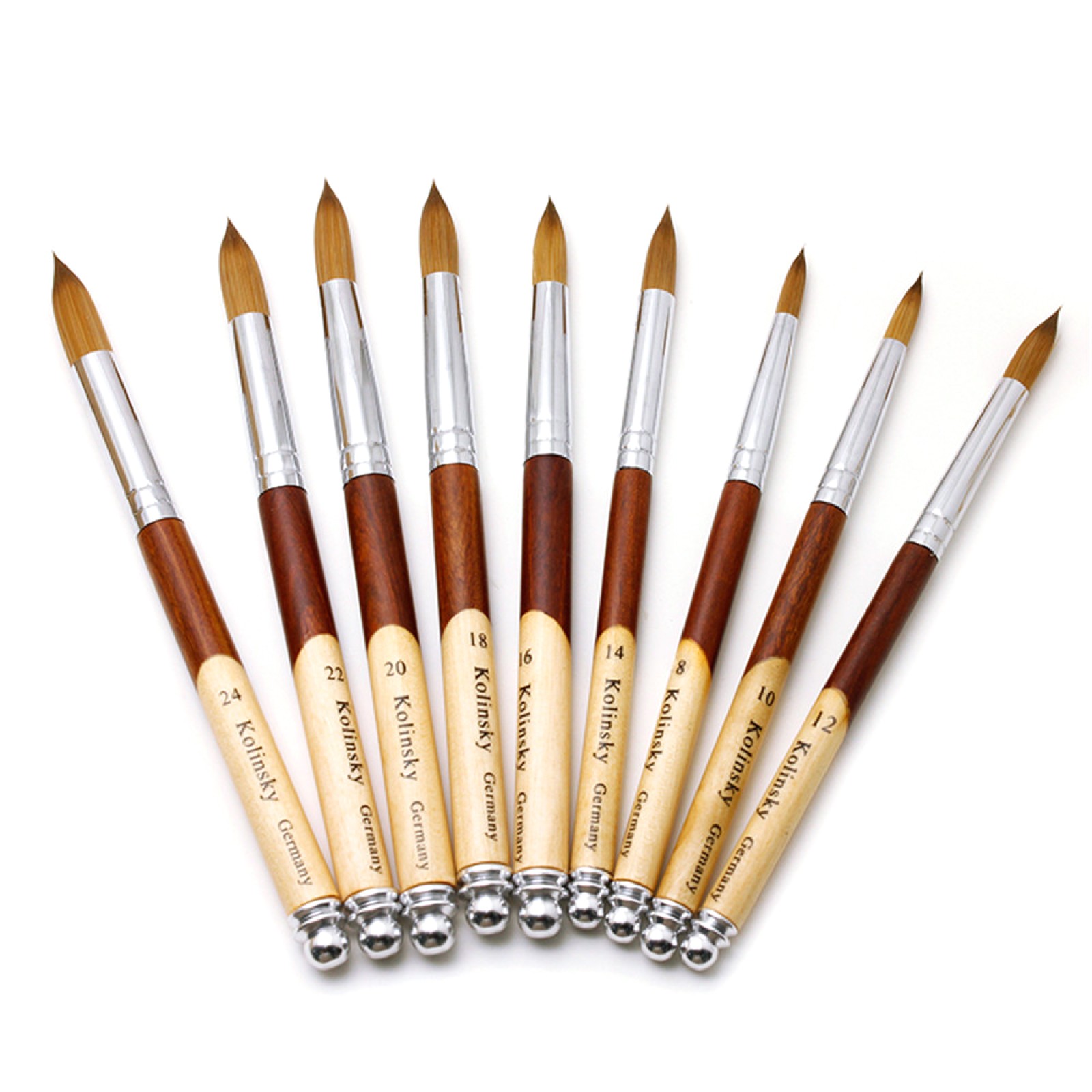 Wood Handle Nail Kolinsky+Nylon Mix Nail Brushes Sizes 8-24 Nail Art Brush A