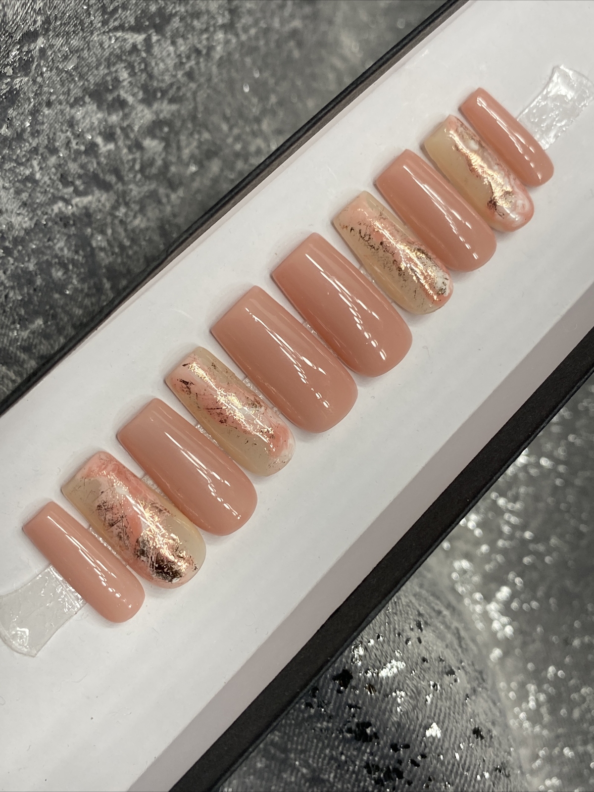 🔥 CUSTOM Gel Press On Nails, Pink nude marble, 10p set FULL SET WITH KIT NEW
