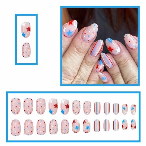 4th of July Press on Nails – Short Almond Fake Nails – patriotic fake nails – 10