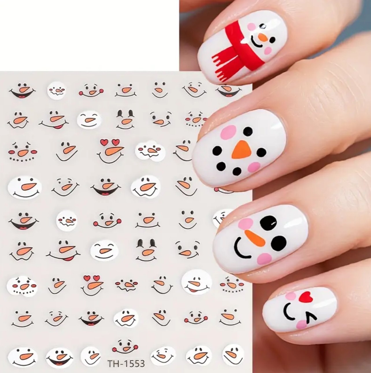 Nail Art Stickers Snowman Christmas Nails Festive Decals DIY White Design TH1553