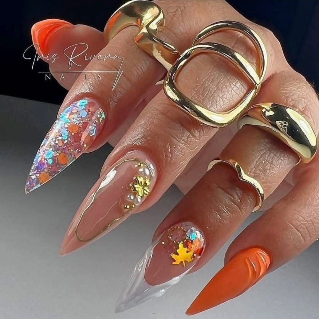 Maple Leaf Nails Flakes, 12 Colors Of Fall Leaf Glitter Nail Design Half Tsp Ea