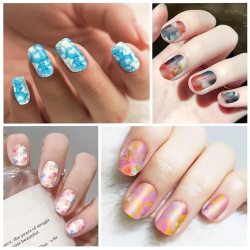 12 Sheets Iridescent Nail Polish Stickers Full Nail Wraps Iridescent Marble